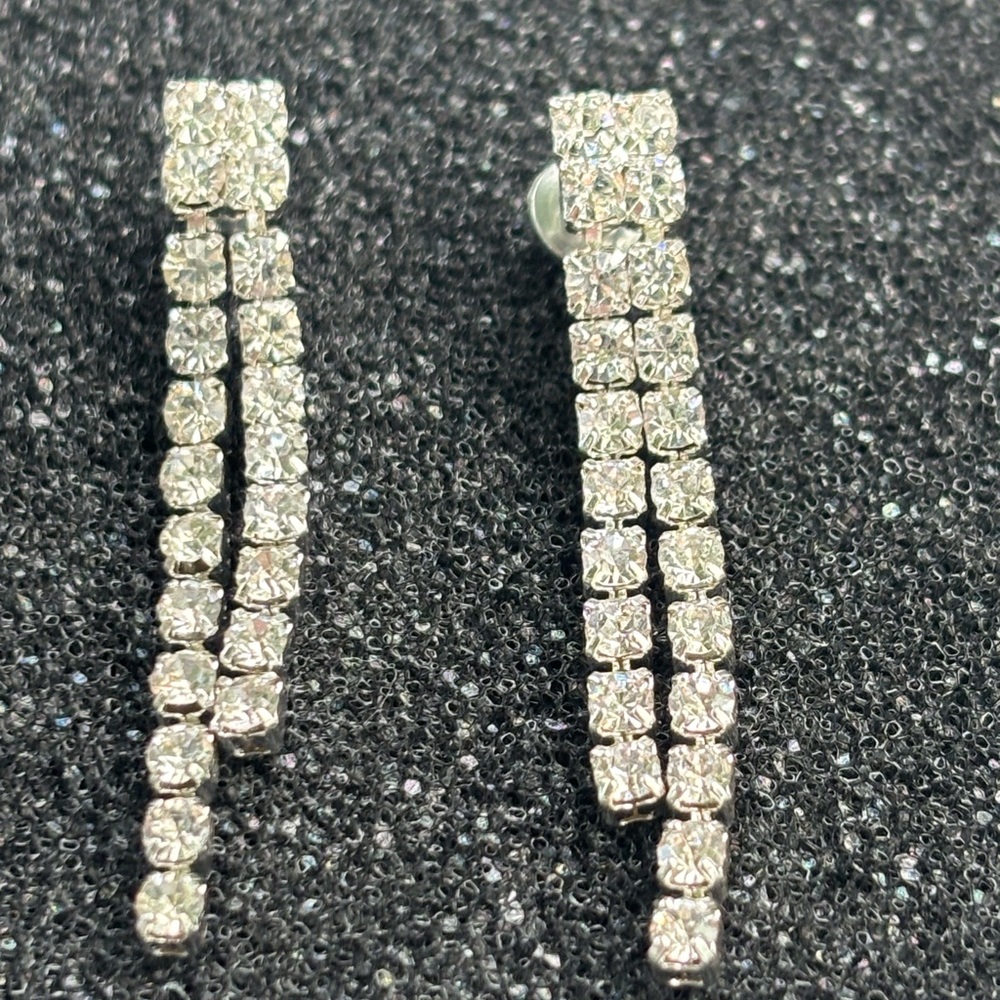 Sparkly Silver-Tone Stud-Backed Dangle Earrings Perfect for Weddings and Events